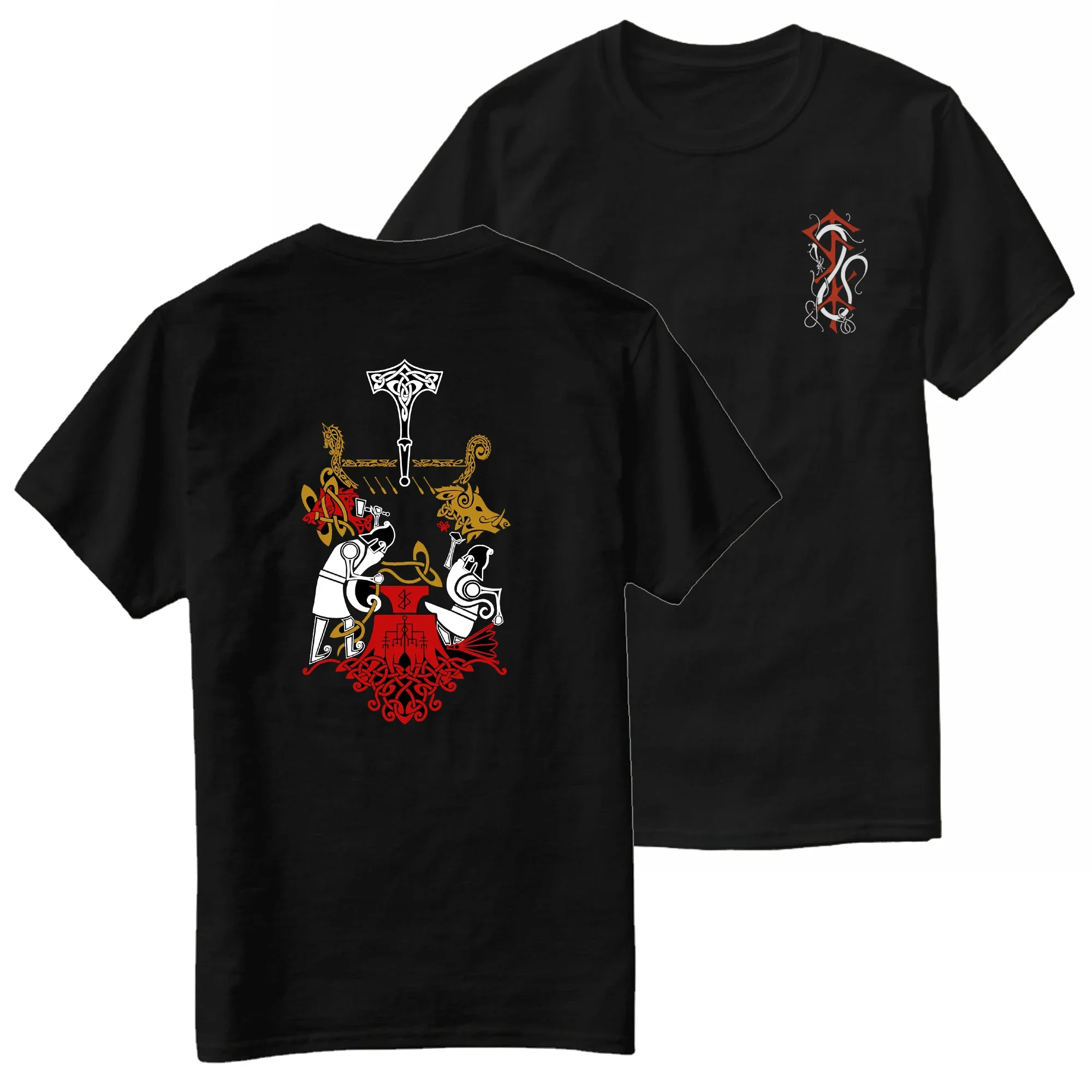 

Norse Myth Scandinavia Rune Art Brokkr and Sindri T-Shirt 100% Cotton O-Neck Summer Short Sleeve Casual Mens T-shirt Size S-3XL