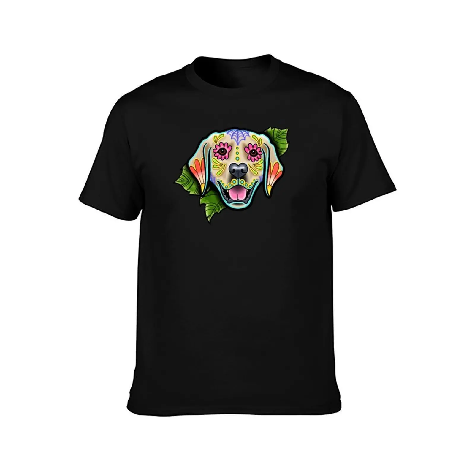 Day of the Dead Golden Retriever Sugar Skull Dog T-Shirt, Summer Casual Cotton Tee, Oversized Streetwear Tops, Unisex Men Women