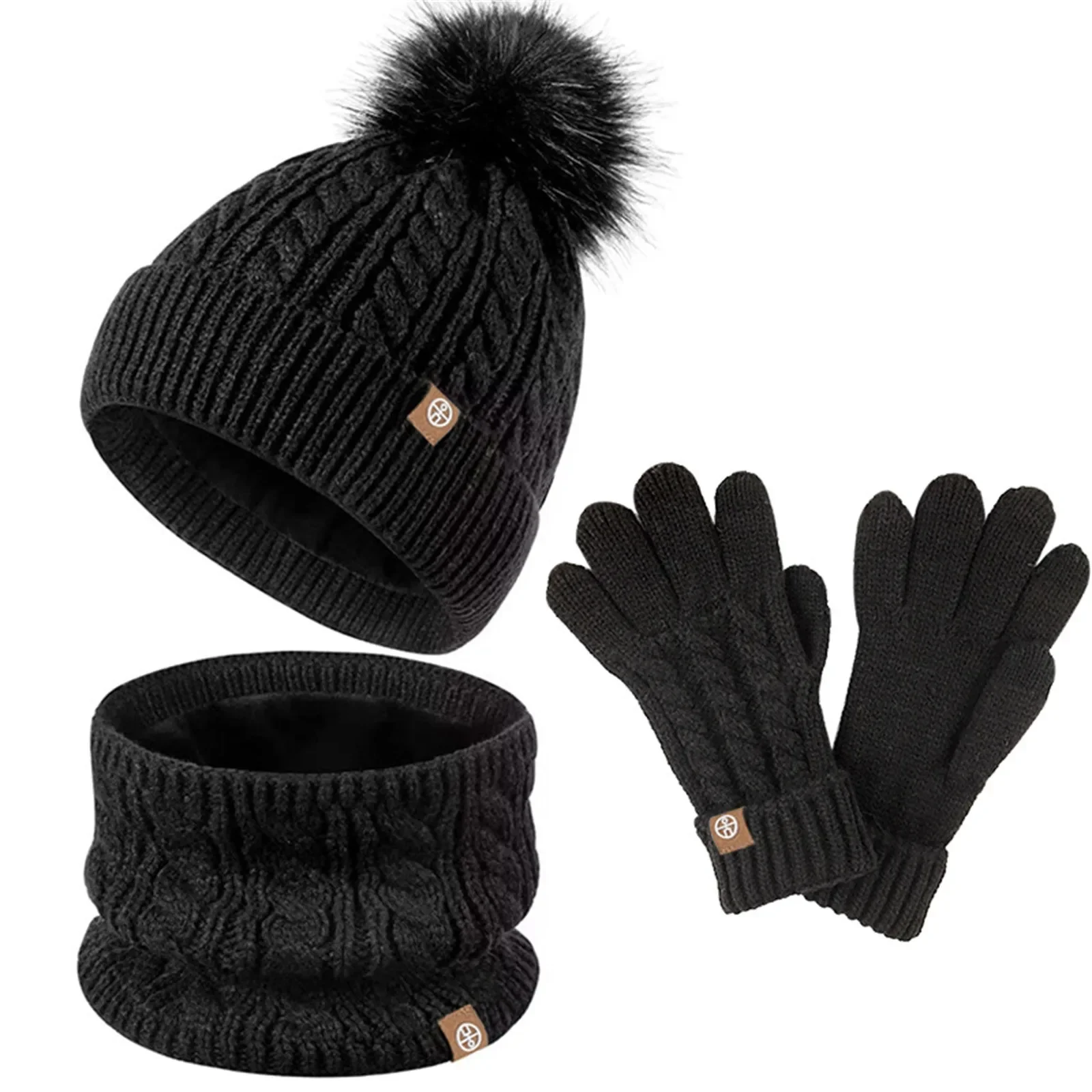 Conjunto de gorros cálidos para niños, gorro de invierno, guantes, bufanda, gorros para niños pequeños, gorro de punto con pompón, calentador de cuello, mitones de forro polar