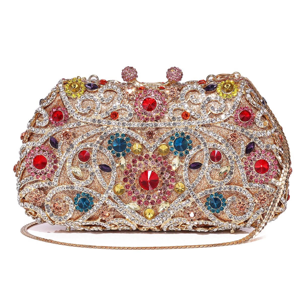 

Women Multicolored Flower Formal Dinner Crystal Wedding Purse Party Diamond Floral Evening Bag Bridal Bling Handbag