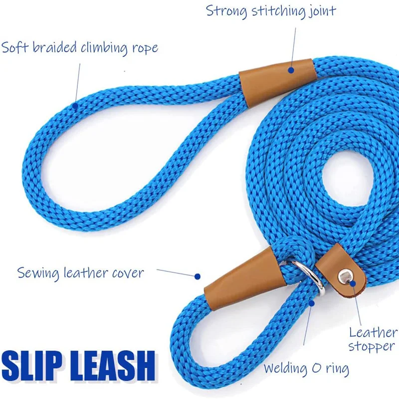 Dog Collar Slip Lead Dog Leash Nylon Solid Rope Leash Adjustable No Pull Training Dog Leash Medium And Large Dogs Pet Leashes