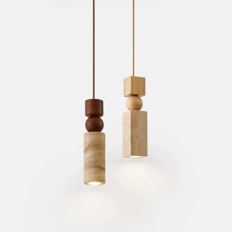 Japanese Minimalist Travertine Hanging Pendant Light LED Bedside Kitchen Island Bar Counter Staircase Residential Chandelier