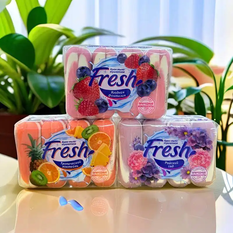 

Российское мыло с фруктовым ароматом 300 г (75 г x 4 шт.), очищающее мыло для рук и тела, с ароматом кремового тропического коктейля и ягод