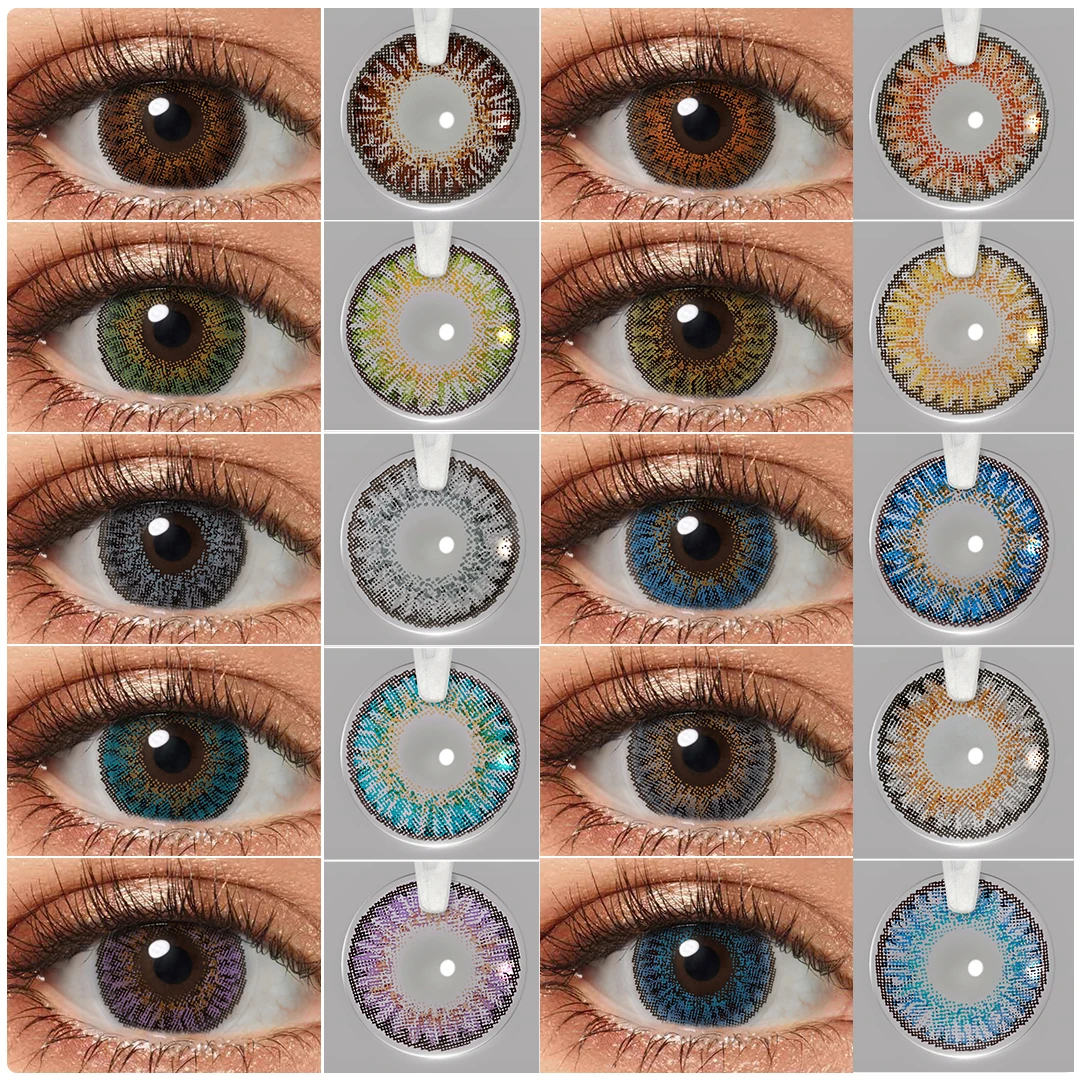 FRESHGO 14,5mm 6-12 Monate Tragezeit Reine Haselnussfarbene Kontaktlinsen Pixel Art Große Augen Kosmetik für Frauen Farbe Grün/Grau Linsen