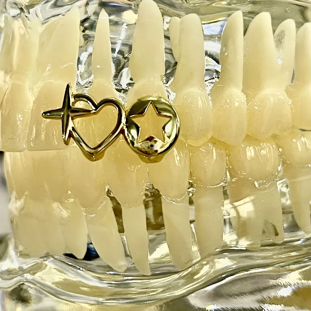 Fashion Hollow Heart Hip Hop Tooth Grillz Copper High Polish Tooth Caps Heart Shape Teeth Jewelry Couple