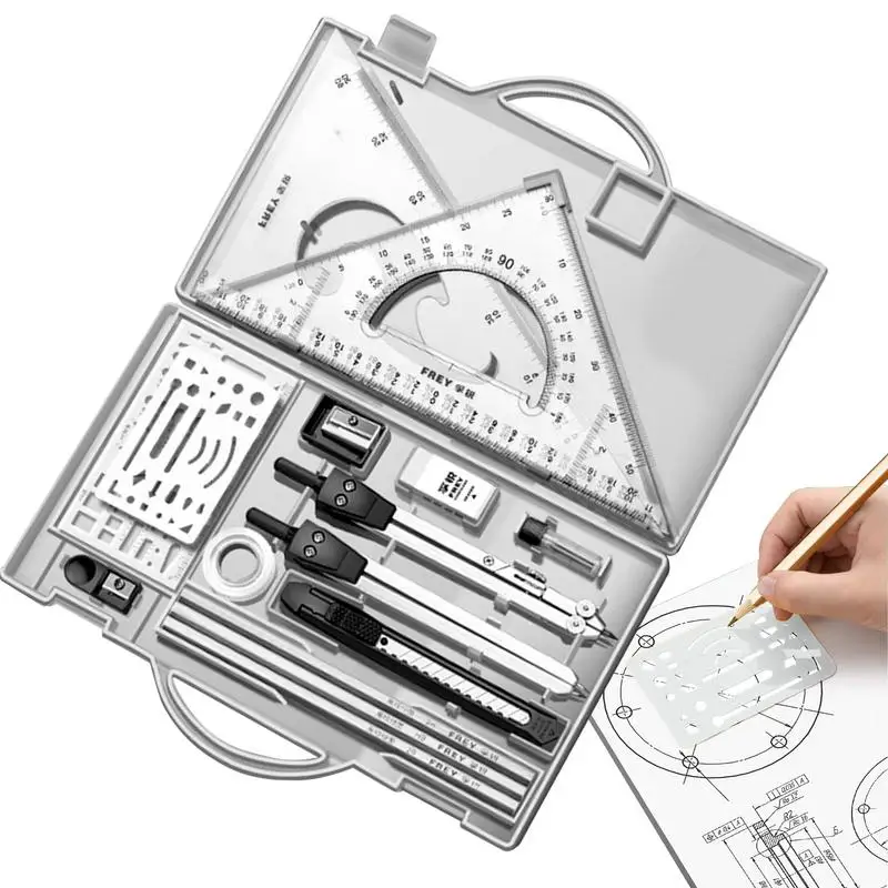 Drafting Kit Metal Rulers And Compasses Geometry Kit Triangle Ruler Compass Protractor Set Drafting Supplies Architecture