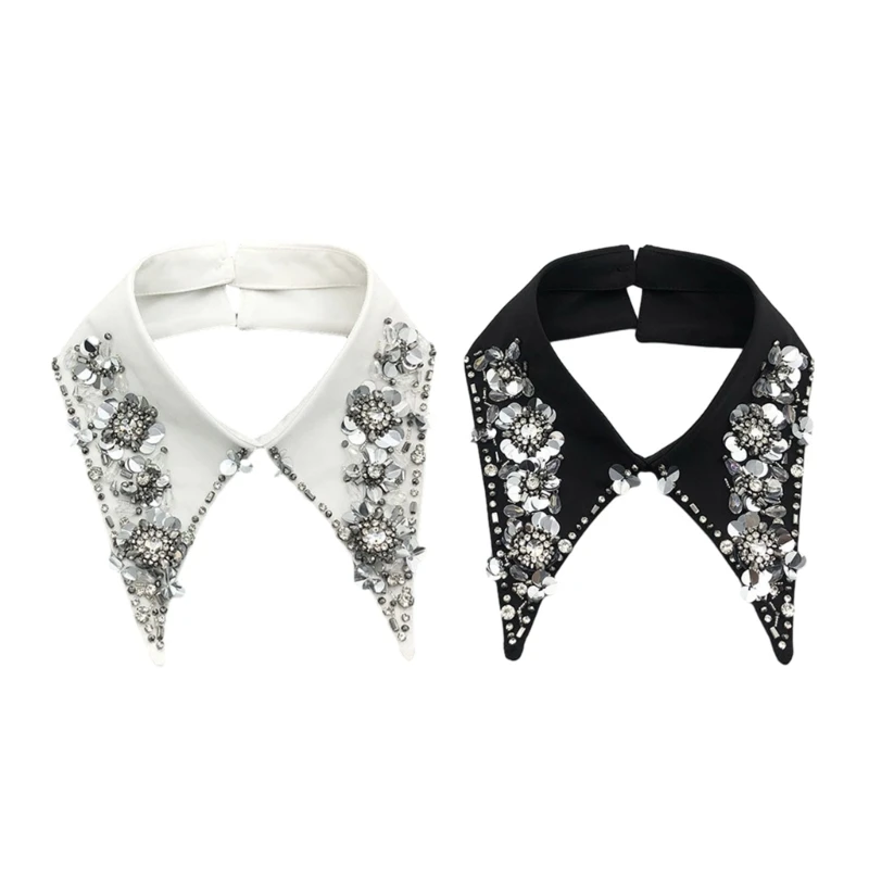 

Rhinestones Collar Girls Jeweled Clothes Accessiory Women Collar Ancient Art Sequins Lapel Shawl Collar Lapel Dropship