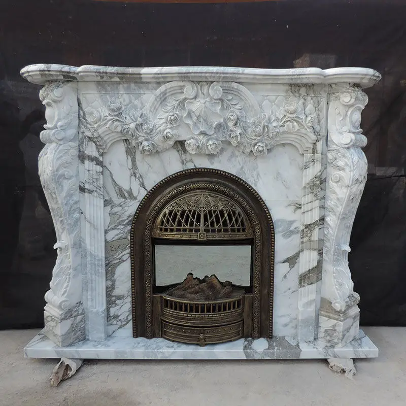 Marble fireplace natural stone French European light luxury carved fireplace rack