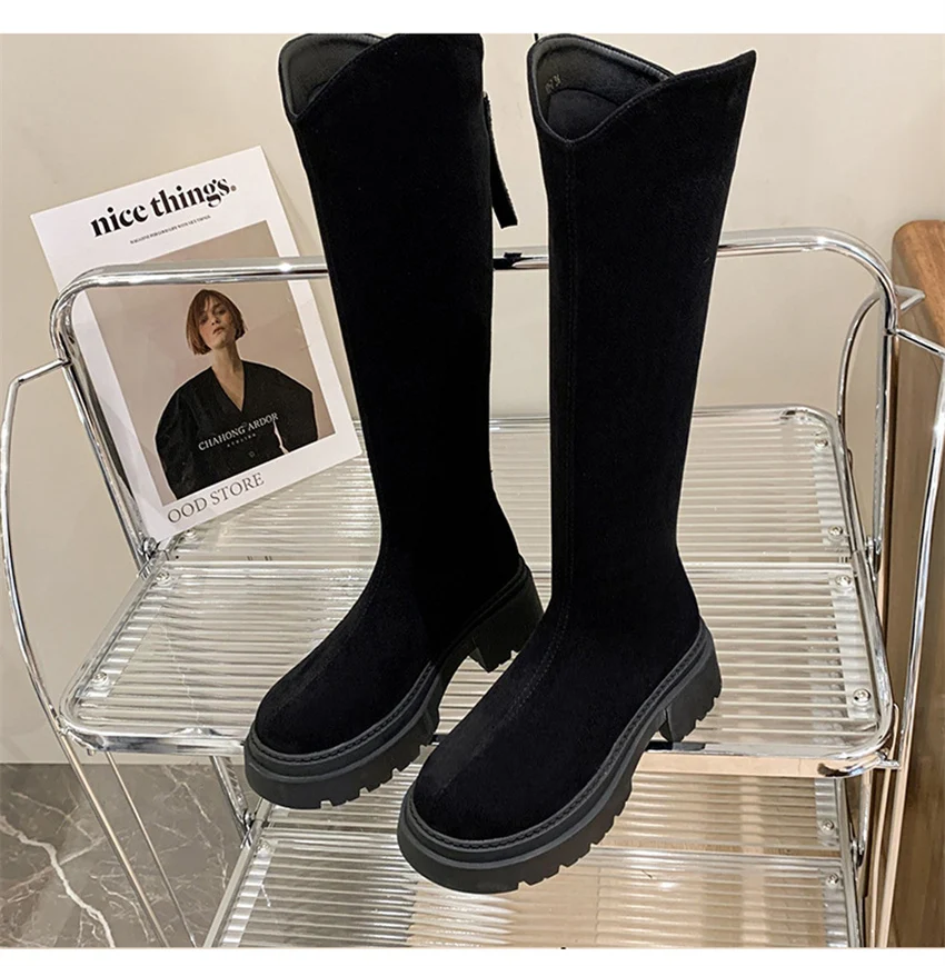 Size 43 Over The Knee Boots Women's Zipper Long Boots Round Toe Thick Heels Slimming Elegant Long Boots for Women Botas Feminina image 3
