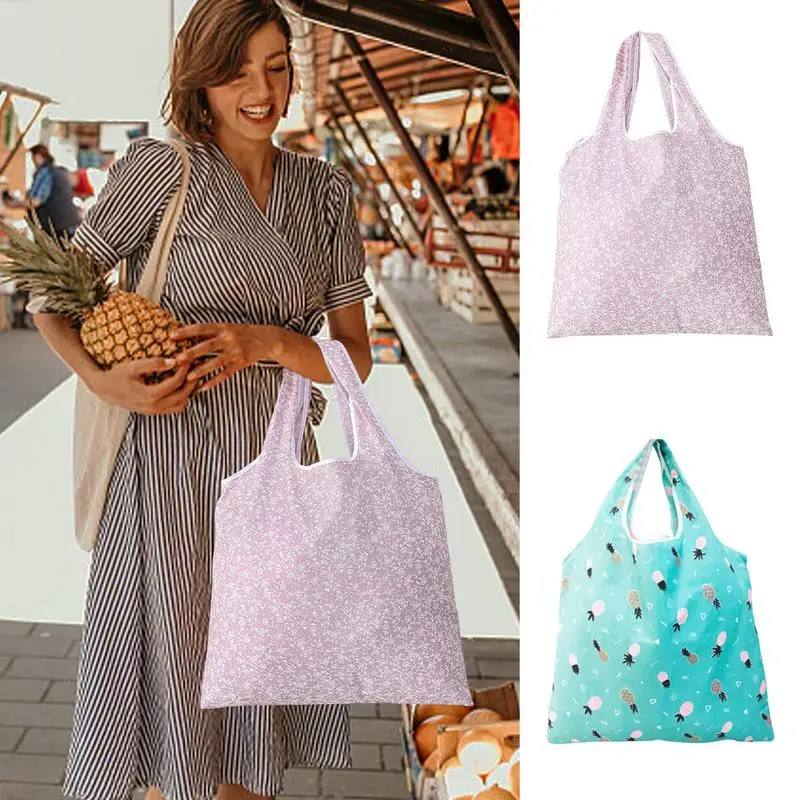 Big Folding Shopping Bag Eco-Friendly Reusable Portable One Shoulder Handbag For Travel Grocery Fashion Pocket Bags