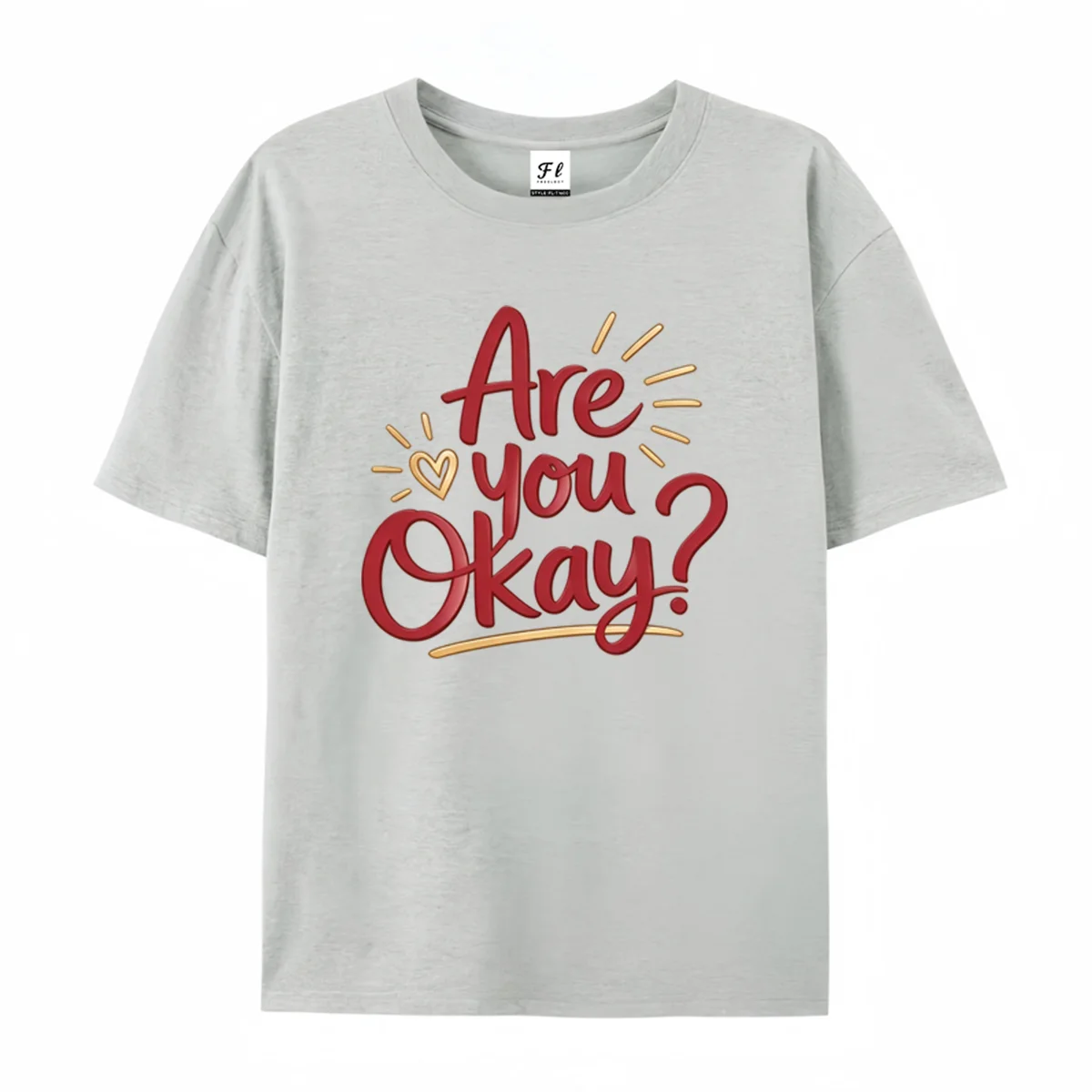 Women Are You Okay  Cute Letter Print Short Sleeve T Shirt Cute Heart Decor Slogan Graphic Tee Casual Summer Cotton Ladies Tops