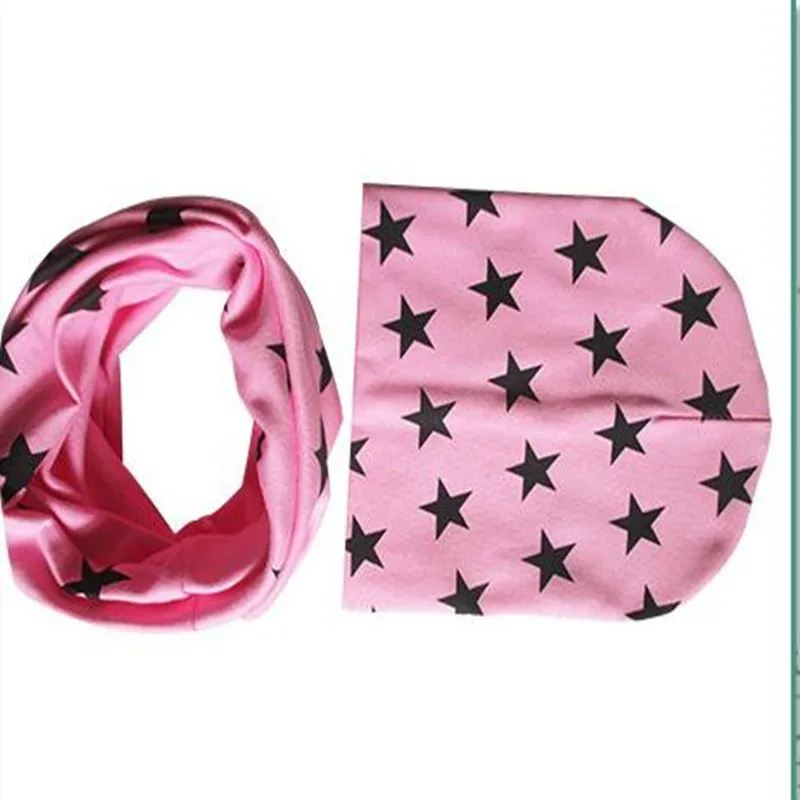 New Style Beautiful Star Baby Hat Cotton Scarf Infant Hats Set Child Caps Scarf Baby Cap 38cm