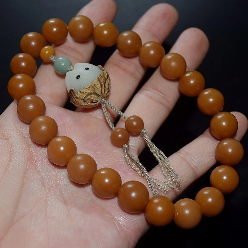 Weathered white jade bodhi root Buddhist bead bracelet, decorative prayer beads, necklace pendant for men and women, fortune cat