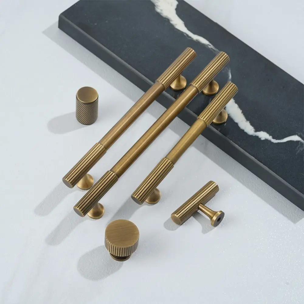 

Bronze Bronze Cabinet Handles Antique Wardrobe Pulls Solid Brass Knurled Handle T-bar Door Knobs Furniture Door Pull