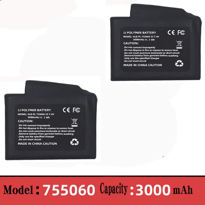 1-8 Uds guantes calentados batería 7,4 V 3000mah batería de polímero de litio para chaleco calefactor, calcetines, batería de calor anticongelante de invierno