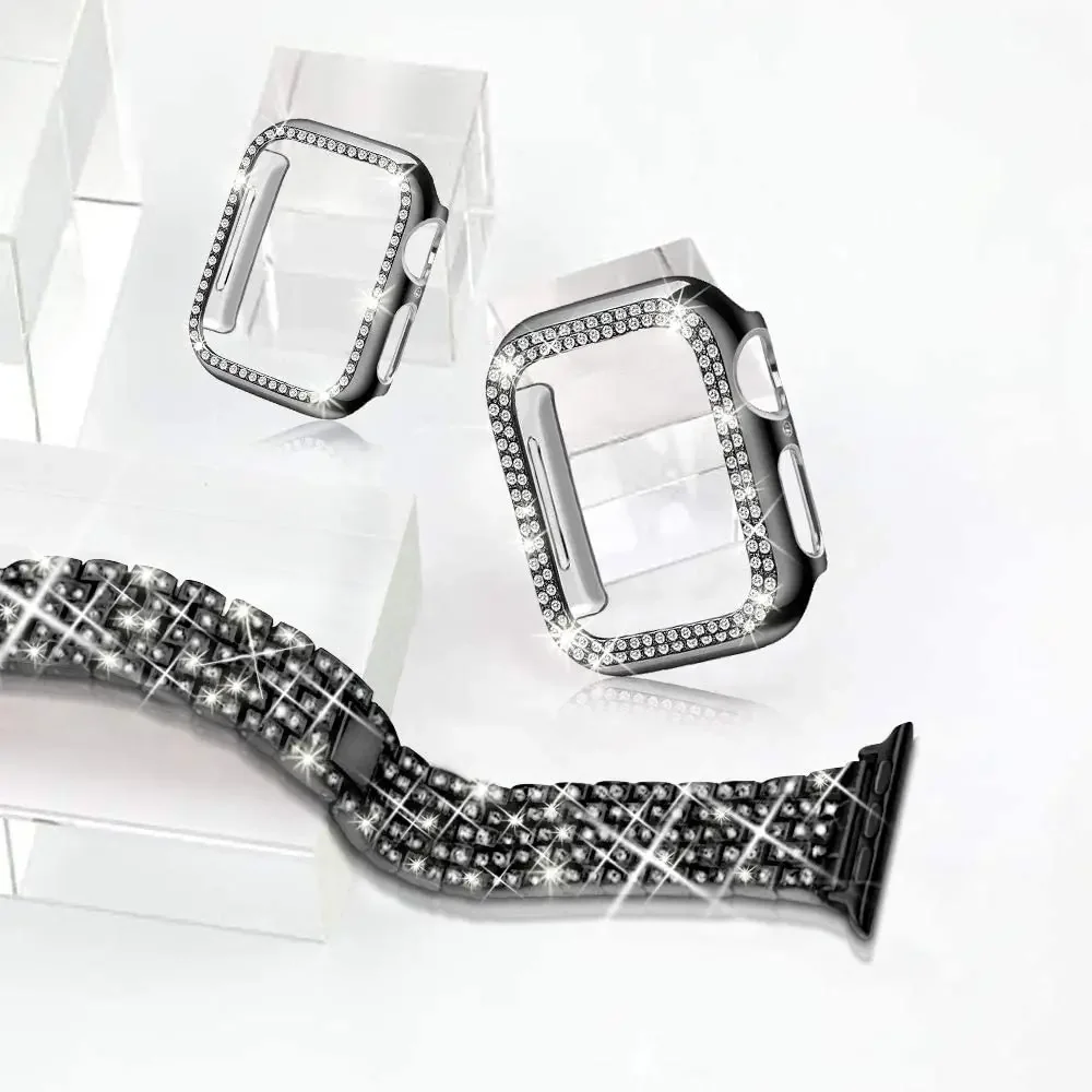 Diamond Strap+Watch Case For Apple watch 45mm 44 mm 42mm 41mm 40mm 38mm Women Metal bracelet Band iWatch 9 8 7 6 5 4 3 SE Correa
