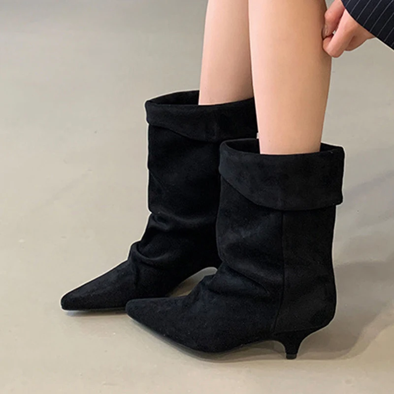 Liyke خمر أشار تو مطوي حذاء من الجلد للنساء منخفضة الكعب الخريف الشتاء تشيلسي أحذية السيدات حفلة موسيقية الجوارب الموضة