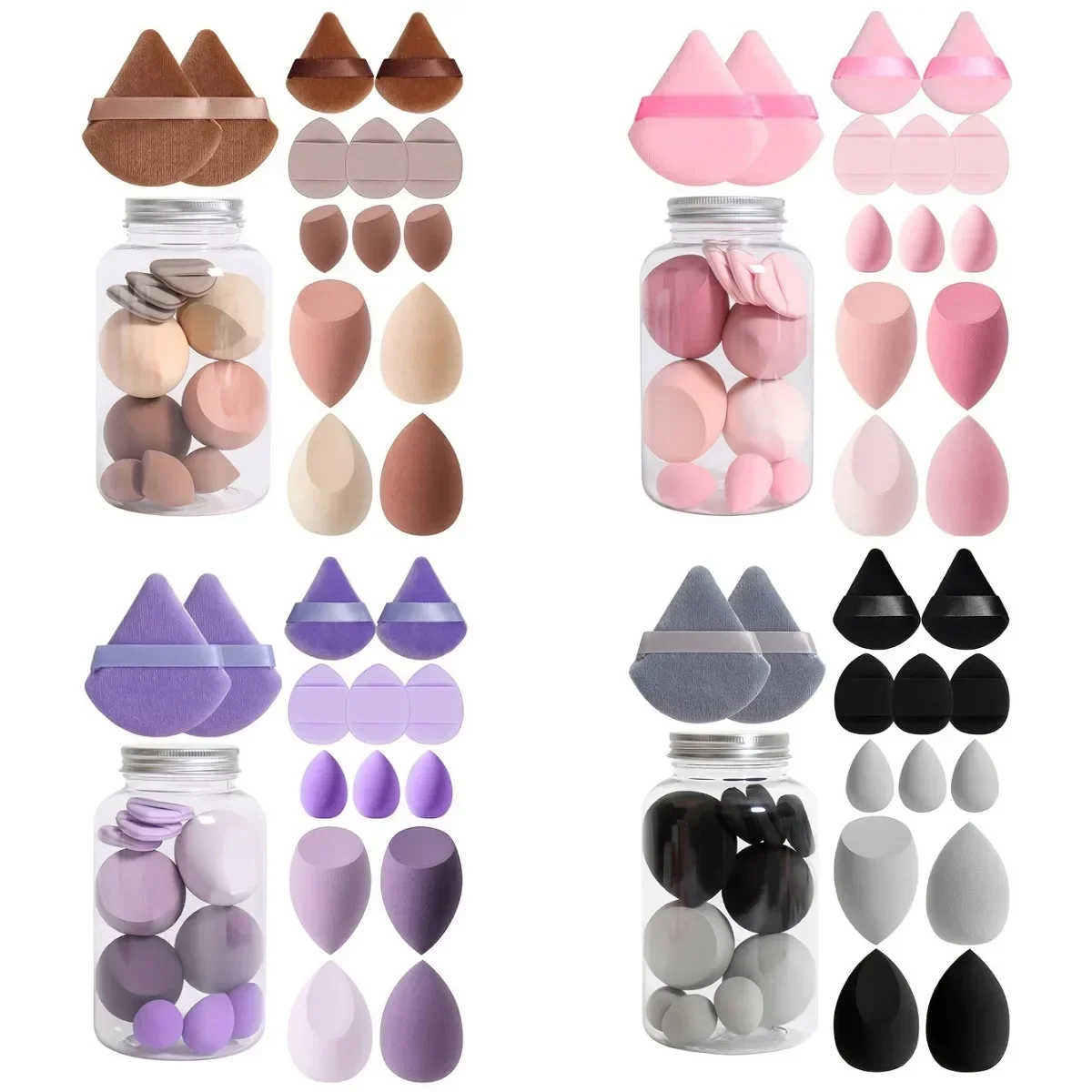 Esponja de maquiagem definida com armazenamento Jar, Velvet Beauty, Finger Puff, dupla utilização, base úmida e seca, cosméticos Puffs, 14pcs