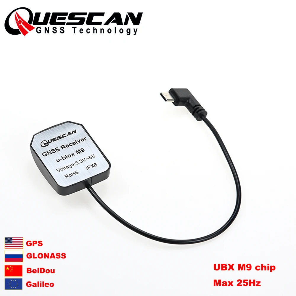 

QUESCAN UBX M9 USB Type-C GPS GNSS Antenna Receiver Android External USB GPS GLONASS Galileo BeiDou NEO-M9N USB GNSS Dongle NMEA
