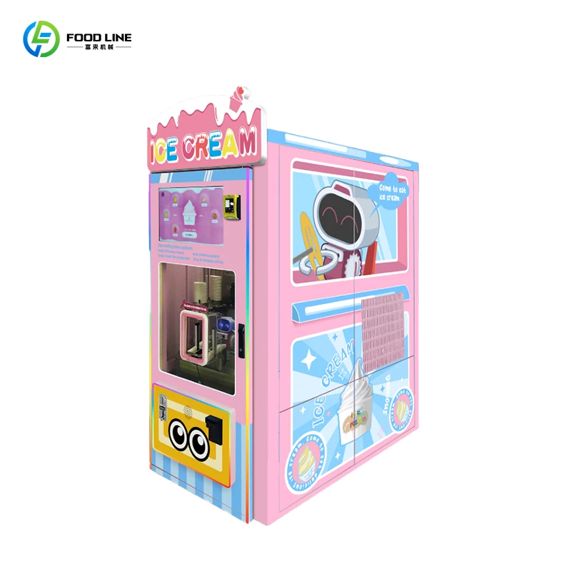 Customized size Commercial automatic cone ice cream vending machine with bank card payment