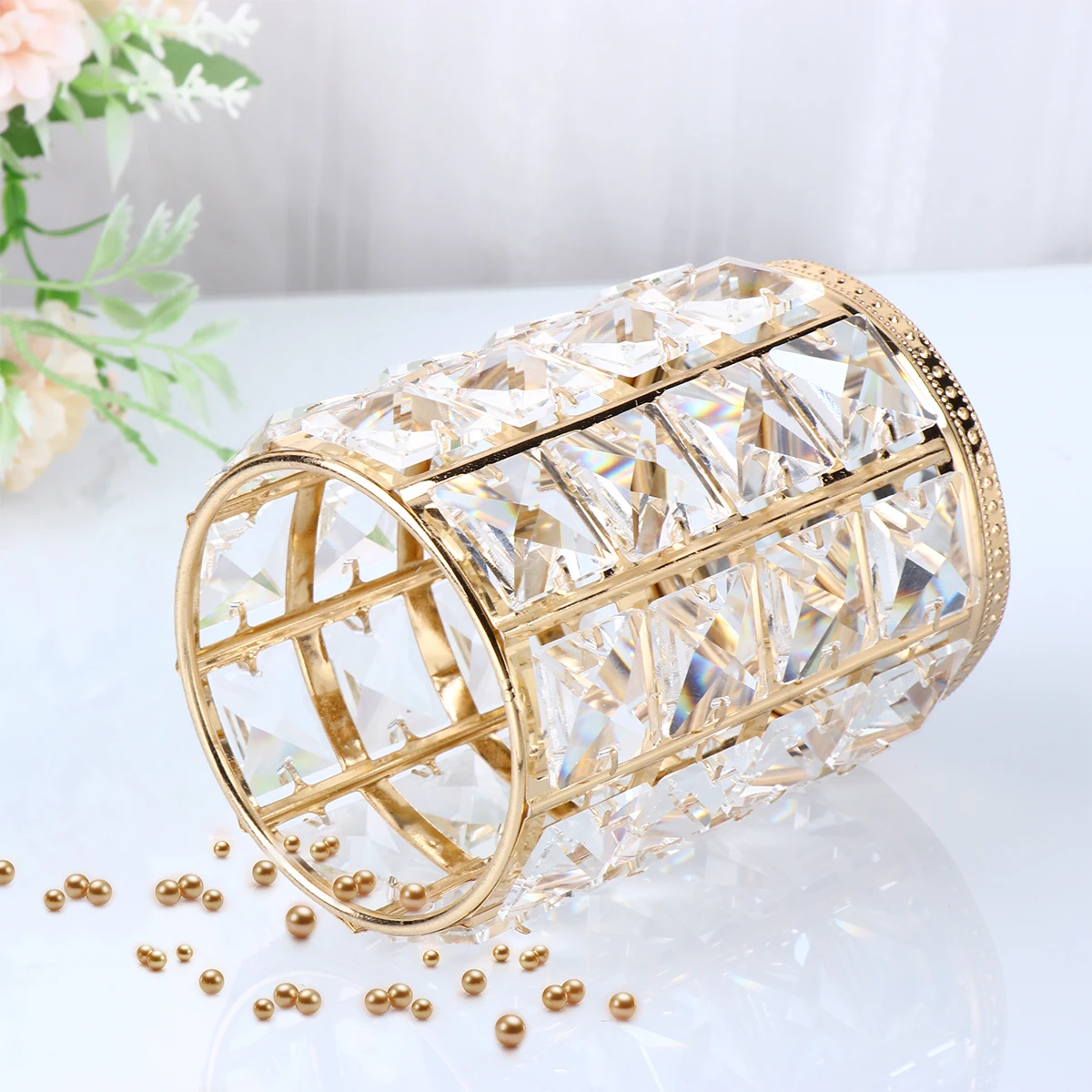

Crystal Makeup Brush Holder Large Golden Hollow Design for Cosmetics Tools Storage Tidy Home Decor Exquisite Craftsmanship Easy