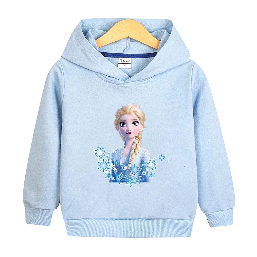 

Disney Quality Cotton Frozen Elsa Girl Tee Shirt Blue for Children Cartoon T-shirt Girls Long Sleeve Kids Tops Clothes Hooded