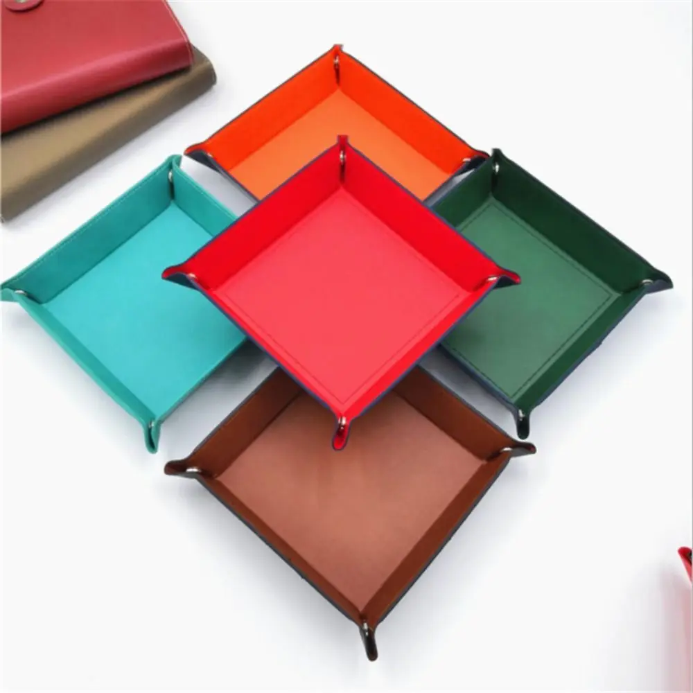 Creative Folding Tray PU Leather Valet Trinket Collapsible Phone Key Wallet Coin Desktop Storage Sundries Box Bins Accessories