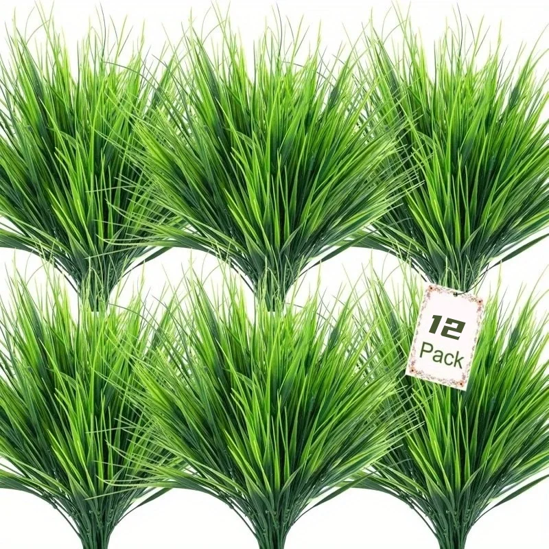 12 piezas de plantas artificiales de colores brillantes resistentes a los rayos UV - Paquetes de hierba de primavera desmontables con vegetación artificial realista - Adecuadas para macetas colgantes de interior y exterior - Mejoran la decoración del jardín, patio y hogar