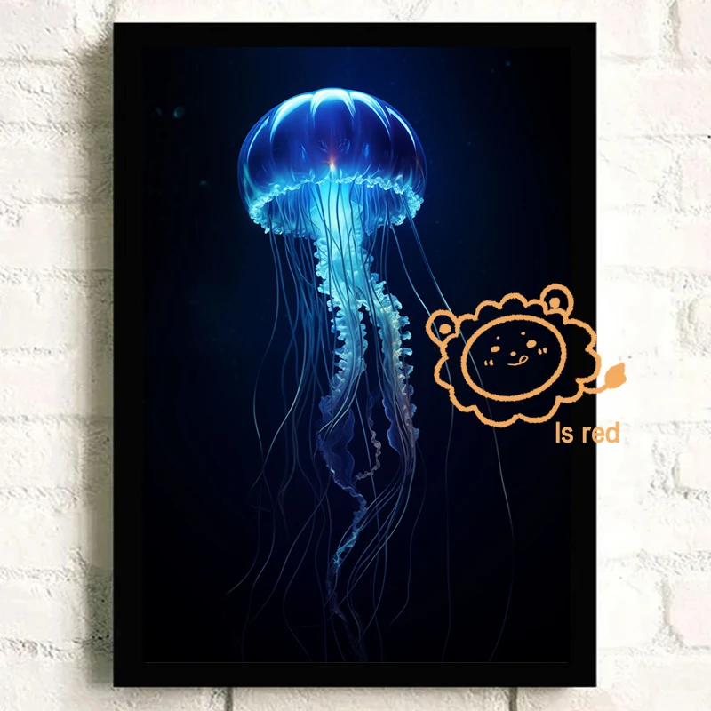 Underwater Space Poster Neon Octopus Jellyfish Blue Jellyfish Canvas printing For Home Living Room Wall Art decoration painting