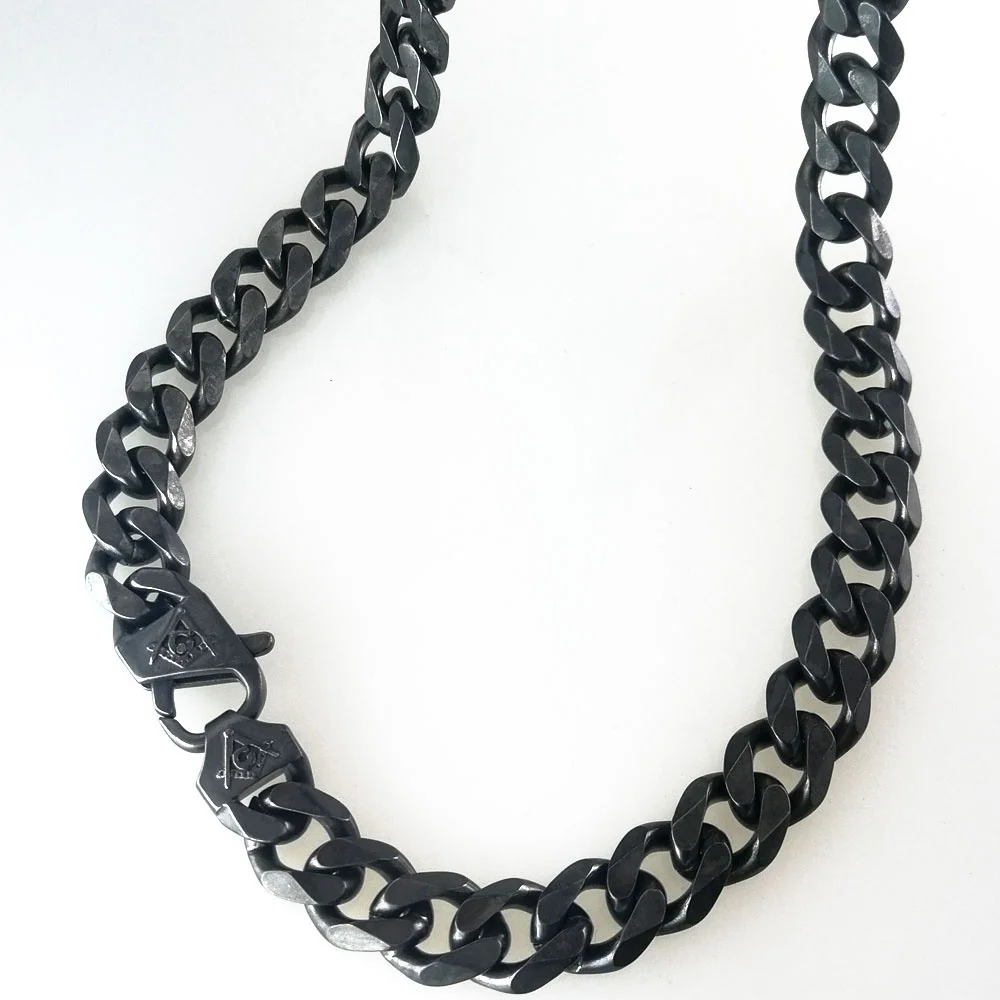 N396 316L Stainless Steel Retro Freemasonry Masonic Mason 11mm Width Mens Necklace