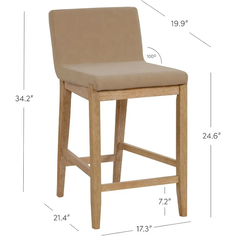 Gracie Modern Counter Height Bar Stool with Back, Counter Stool Upholstered Chair with PU Leather and Brushed Wooden Legs,