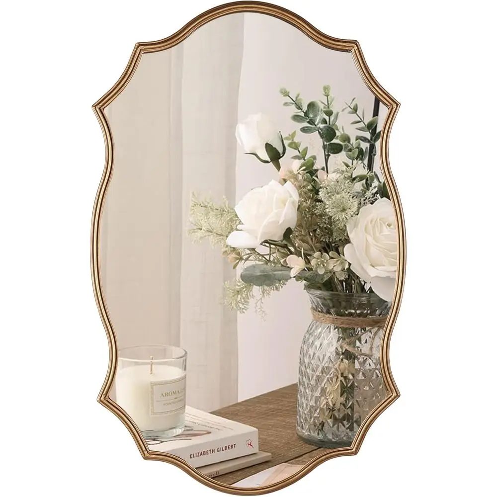 

Wall Mirror in Vintage n, Decorative 20"x30" Accent Vanity Mirr, Wall Mounted Mirror Antique Brass Metal e or Living Room Bedroo