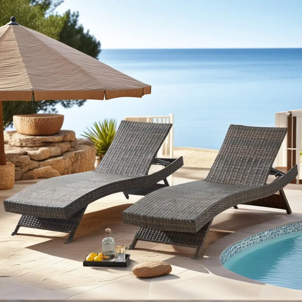 Rattan Adjustable Backrest Chaise Lounge Set 2, Outdoor Pool Recliner Patio Chairs Lounge Chair Set 2 for, Customized