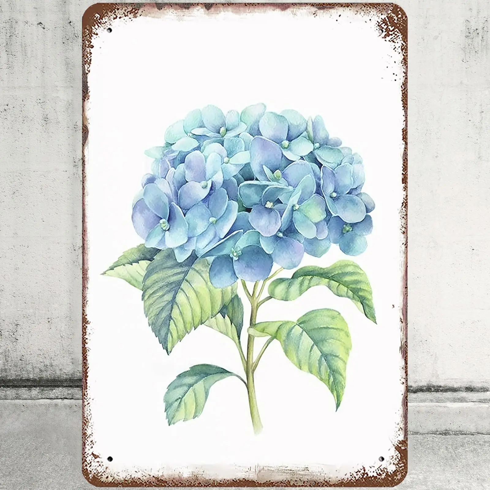 Charllr Metal Tin Sign 8x12 Inches, Rustic Hydrangea Wall Decor Blue Hydrangea With Green Leaves Nature Wilderness Tin Signs Pos