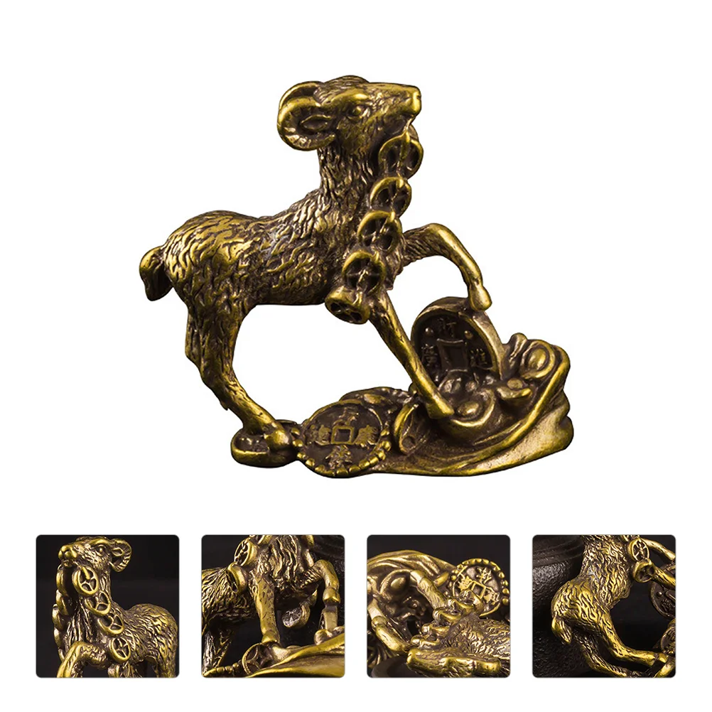 

Tea Pet Ornament Goat Feeder Trophy Animal Zodiac Animals Decorations Figurines Creative Craft Holiday Accessory Brass