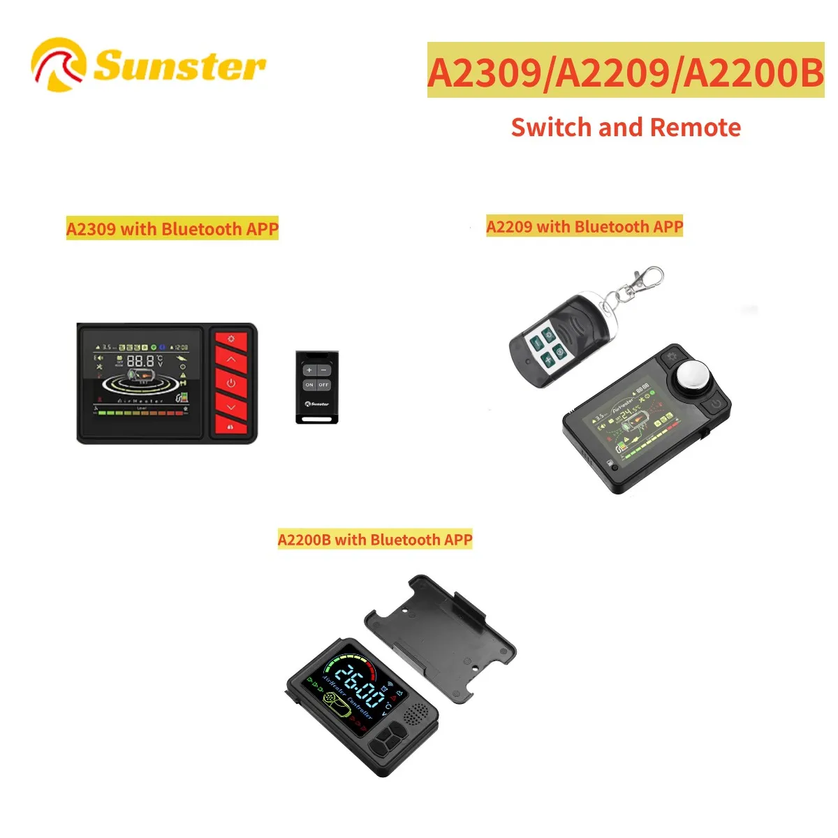 Sunster Car Heater LCD Switch APP bluetooth Remote Control Only applicable to 12V&24V universal voltage models