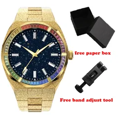 No Logo 5ATM Waterproof Rainbow Stone Bezel Transparent Crystal Dial