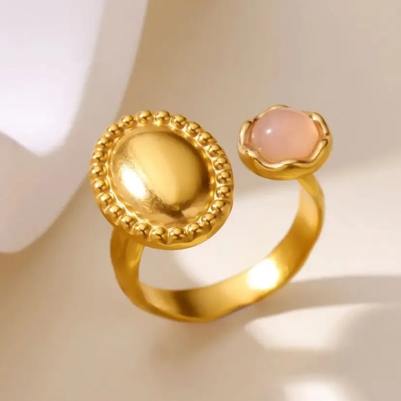 

Luxury Opal Oval Sun Rings For Women Girls Stainless Steel Gold Color Open Ring New Fashion Wedding Couple Jewelry Gift