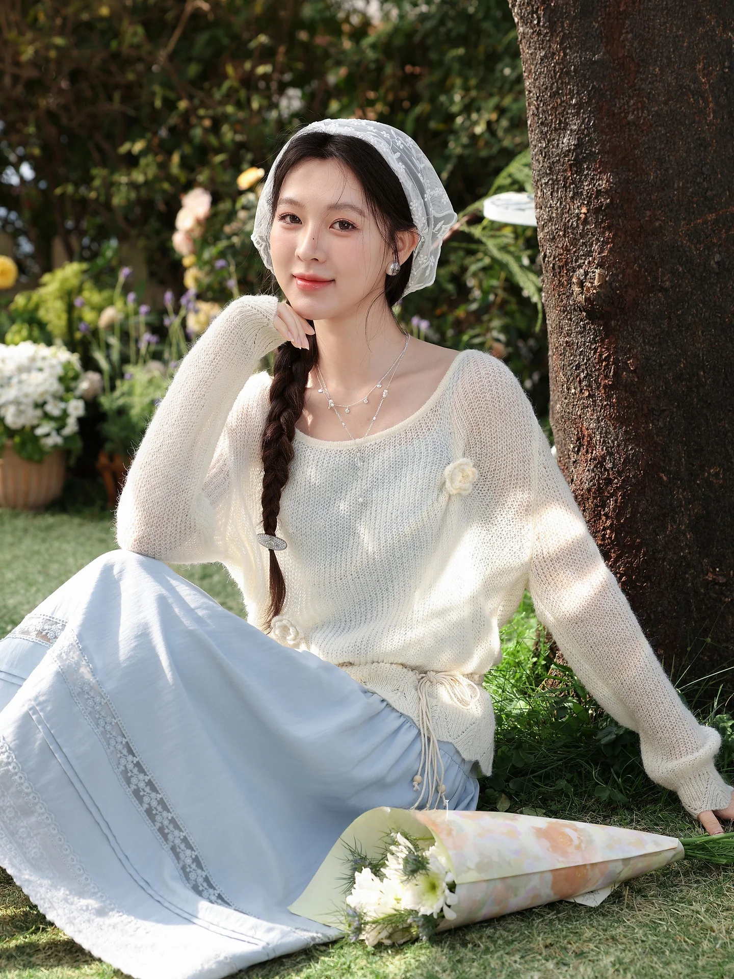 

Женский вязаный свитер South Deer с ажурным узором, длинными рукавами, белый, легкий, весенний, новый стиль, дизайнерская находка, тщательный дизайн