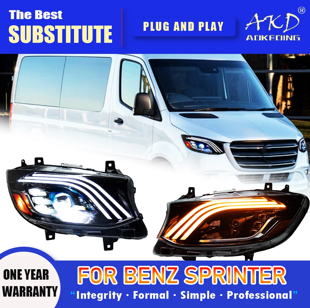 

AKD Head Lamp for Benz Sprinter LED Headlight 2018-2023 Headlights Sprinter DRL Turn Signal High Beam Angel Eye Projector Lens