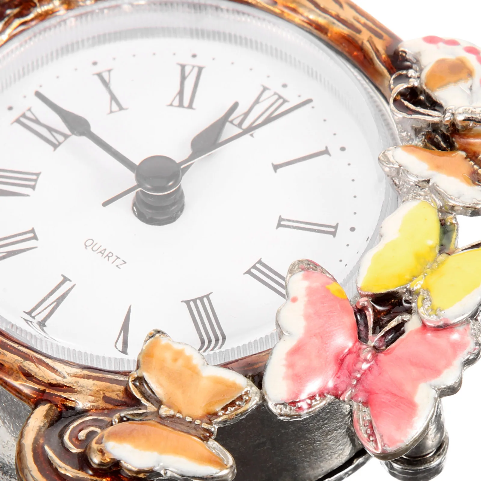 

European Retro Vintage Table Clock Classical Desktop Silent Butterflies Clock Ornament for Bedside Living Room Decor