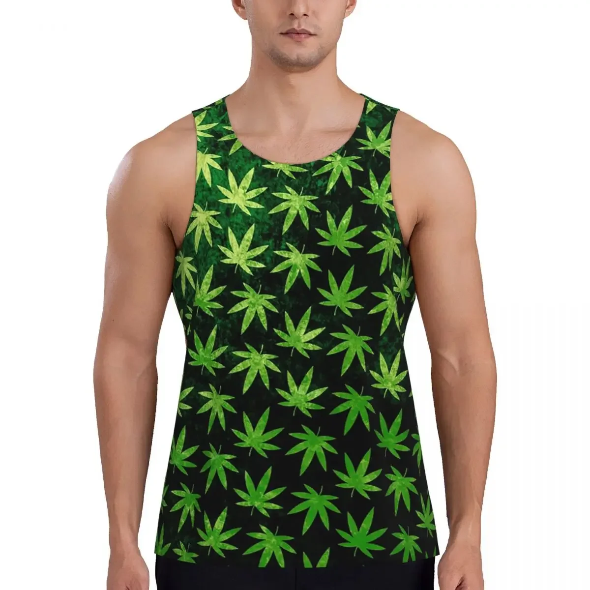 Quick Dry Cannabis Leaves Marijuana Weed Leaf Gym Tank Muscle Sleeveless Shirt Bodybuilding Breathable Vest