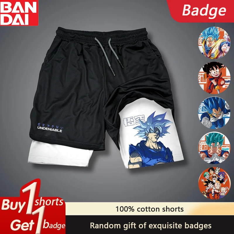 

2025 Dragon Ball Animation Double Shorts Men's Fashion American Summer Beach Fitness Sports Breathable Casual Shorts