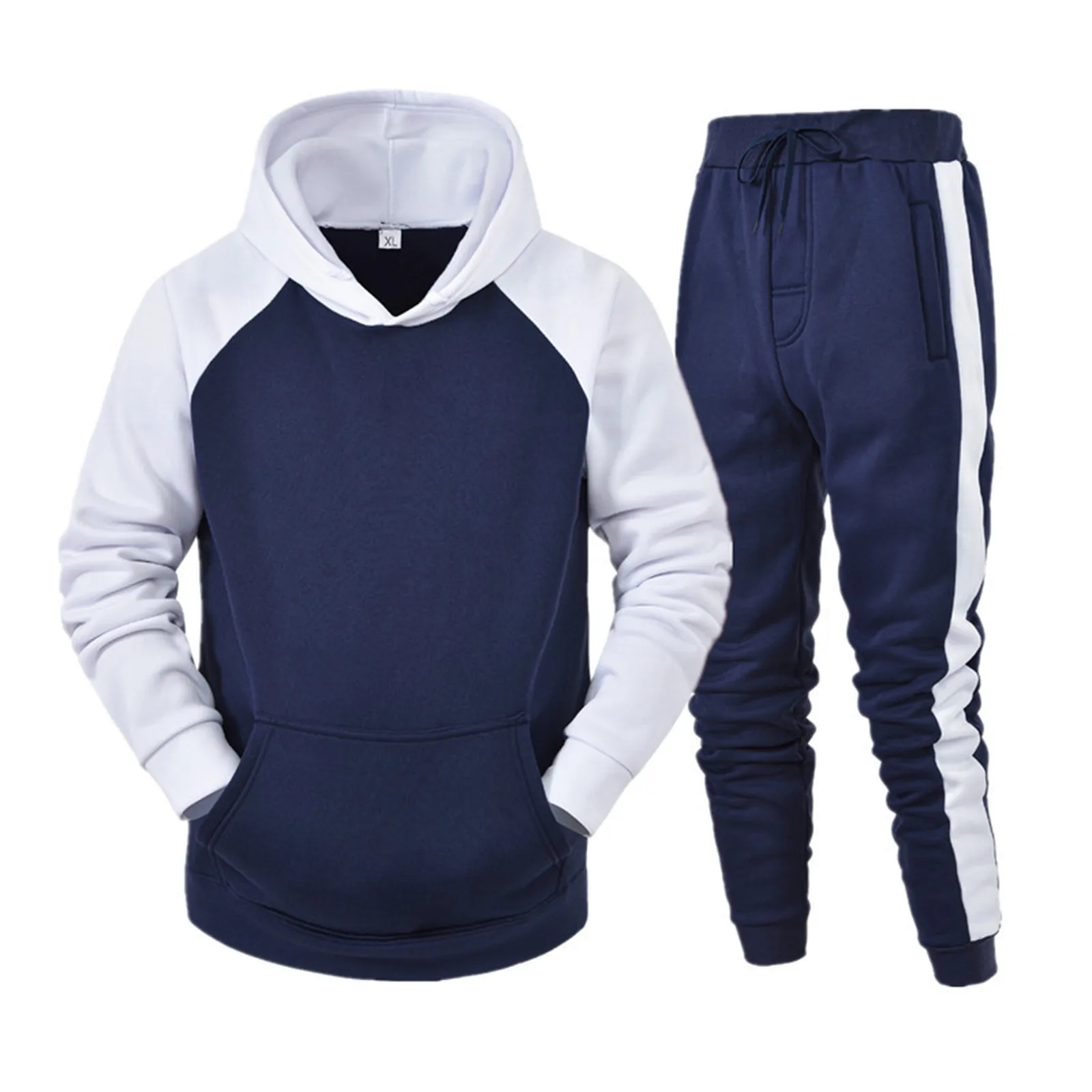 

Men Patchwork Hoodie Set Hooded Pockets Pullover Sweatshirts Drawstring Sweatpants Fitness Outdoor Sports Jogger Tracksuit Sets