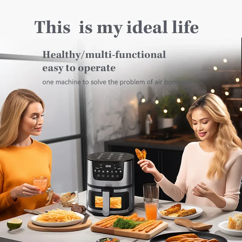 7L Large Capacity Household Automatic Intelligent Air Fryer Visual Window Design Touch Screen Stainless Steel Oven