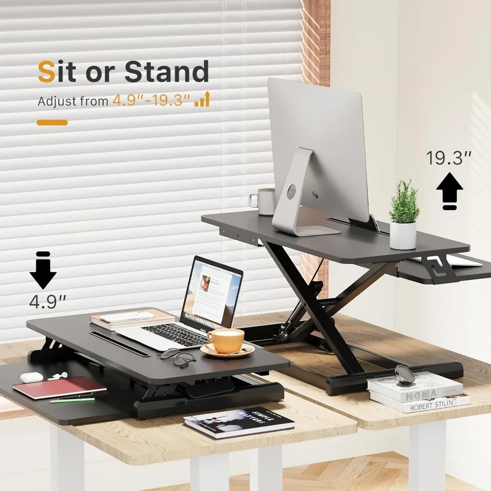 Altura ajustável em pé Desk Converter, Sit Stand Up Desk Riser com bandeja do teclado, Desktop Workstation Riser, 28"