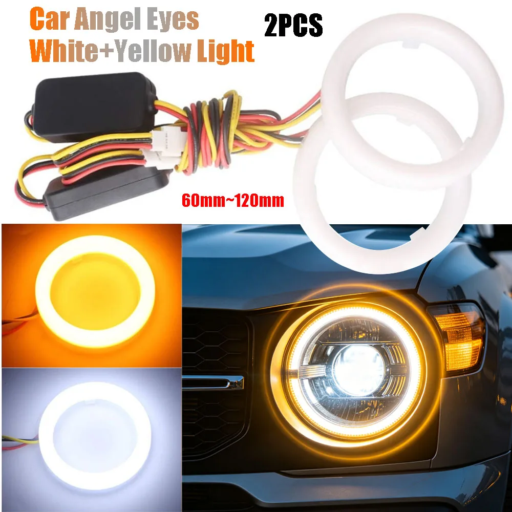 

2PCS Waterproof Cotton Angel Eye LED 60MM-120MM White+Amber LED 12V Headlight Daytime Running Light With Turn Signal.