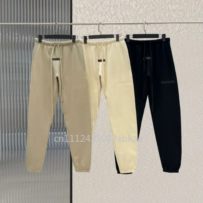 

FW22 Double Line Luxury Design Men's Casual Pants Two Rows Flocking Letter Logo Designer Brand Couple Loose Cotton Sweatpants