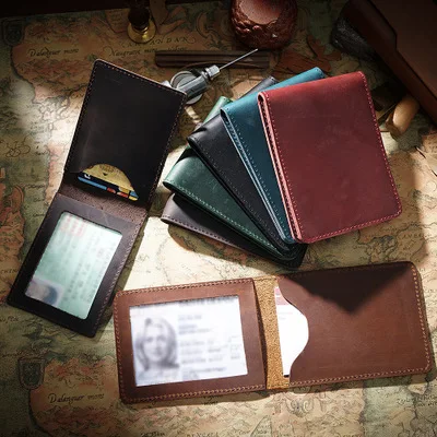 AIGUONIU اليدوية الجلد الطبيعي رجل غطاء رخصة القيادة مجنون الحصان الجلود غمد بسيط خمر تصميم غطاء جواز السفر Sel