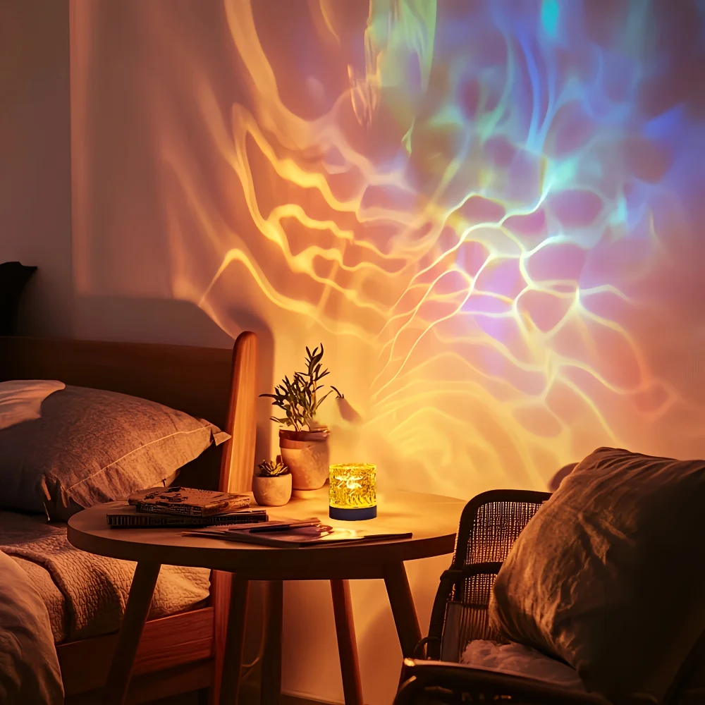 Lampu Riak Air Lampu Proyektor Air Laut Lampu Luminorthe Lumena Dekorasi Kamar Tidur 16 Warna Lampu Malam Api Berputar